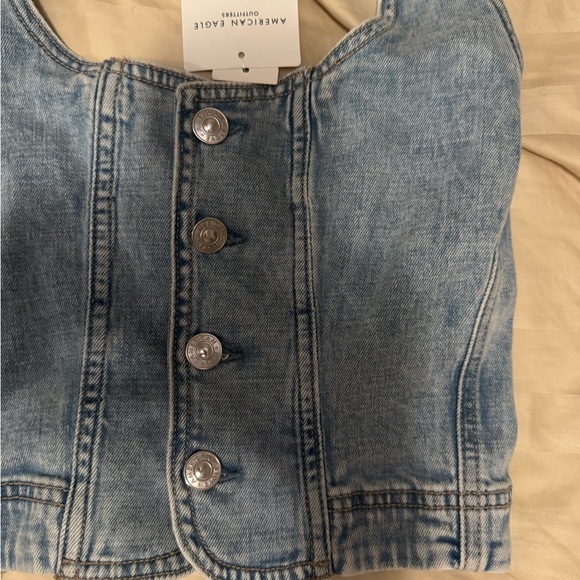 Denim Halter Top with Button Detail - Picture 3 of 4